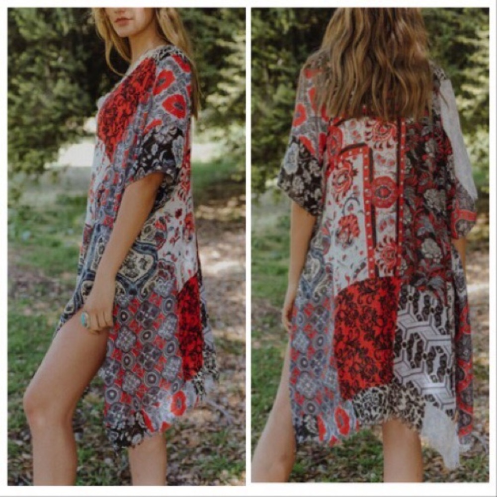 *LAST 2* Boho Patchwork Kimono in Red - Picture 6 of 8